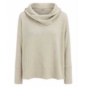 NWT Free People Juicy Cowl Neck Thermal Top XS Stone Cold Split Back Waffle